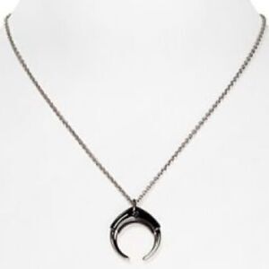 Nwot Rebecca Minkoff signed double horn pendant necklace black silver